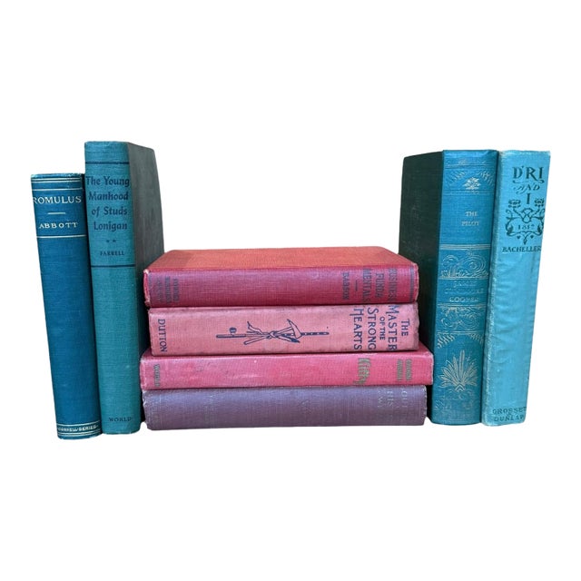 Set of 8 Antique Vintage Decor Designer Collection Hardcover Books Red Green Decor For Sale