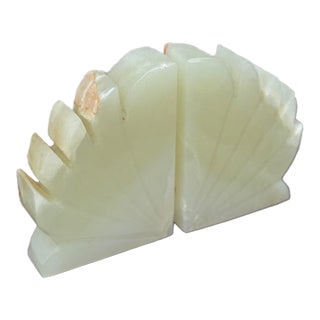 Mid 20th Century Pair of Carved Onyx Art Deco Bookends For Sale