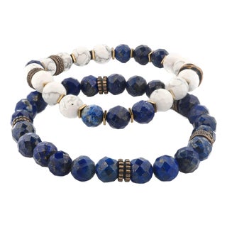 Inner Power Lapis & Howlite Men’s Beaded Bracelet Set For Sale