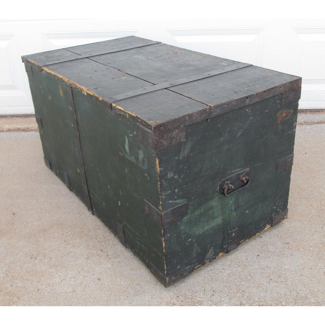 Wood Antique Green Maritime Seaman’s Chest Ship Chest For Sale - Image 7 of 18