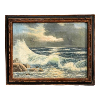 Wonderful Framed Vintage Mid Century Seascape Ocean Coastal Oil Painting Home Wall Decor For Sale