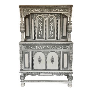1920s Jacobean Painted Gray Storage Cabinet For Sale