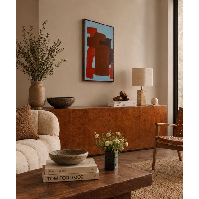 This artwork explores the interplay between forms, volumes, and spaces through an abstract composition structured in...