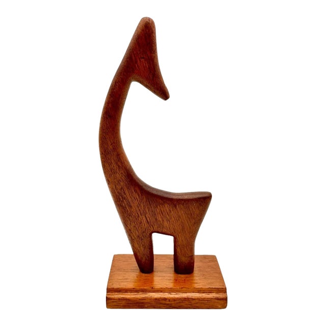 Vintage Modernist Wooden Giraffe Sculpture For Sale