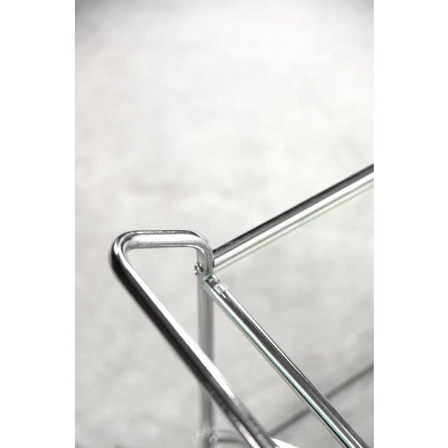 Glass Vintage Art Dèco Tubular Steel Chrome Plated and Glass Bar Cart, 1950s For Sale - Image 7 of 12