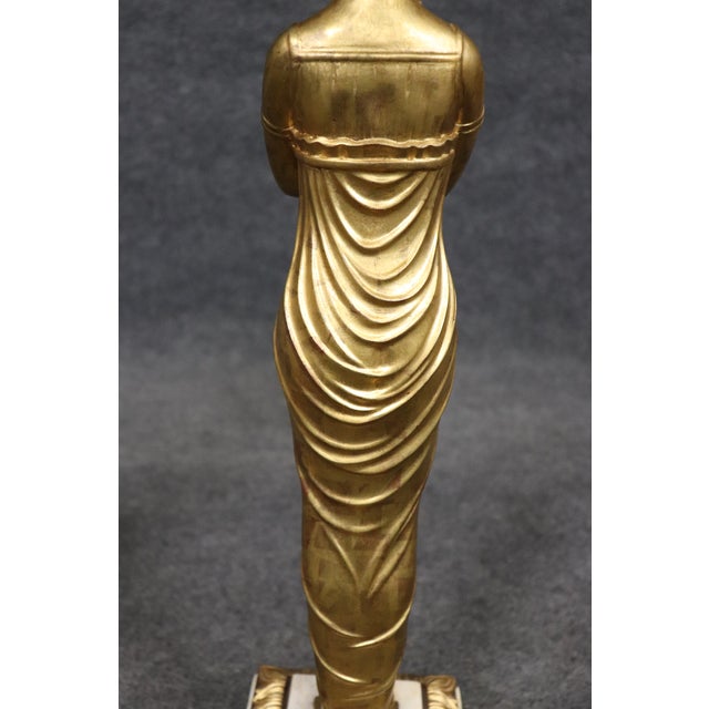 Pair of Tall Gilded Figural Marble Top Neoclassical French End Tables For Sale - Image 11 of 12