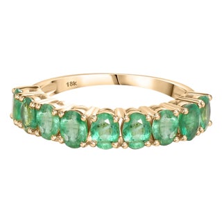 18k Yellow Gold 2.08 Carat Emerald Band Ring for Cocktail Weddings Ring Size 5.5 For Sale