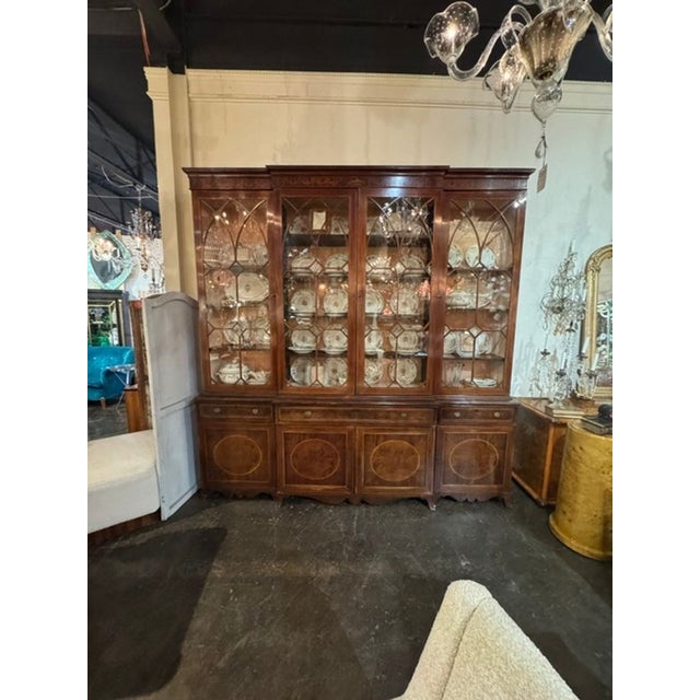 English 19th C. English George III Inlaid Mahogany Breakfront For Sale - Image 3 of 9