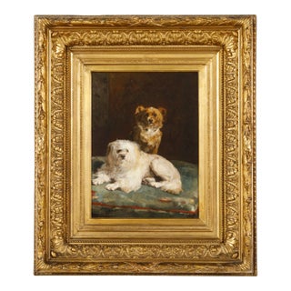 Giltwood Framed Oil on Canvas Dog Painting by Charles Van den Eycken For Sale