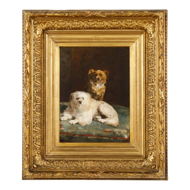 Giltwood Framed Oil on Canvas Dog Painting by Charles Van den Eycken For Sale