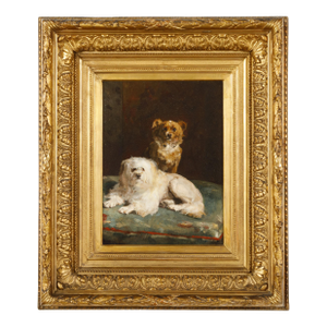 Giltwood Framed Oil on Canvas Dog Painting by Charles Van den Eycken