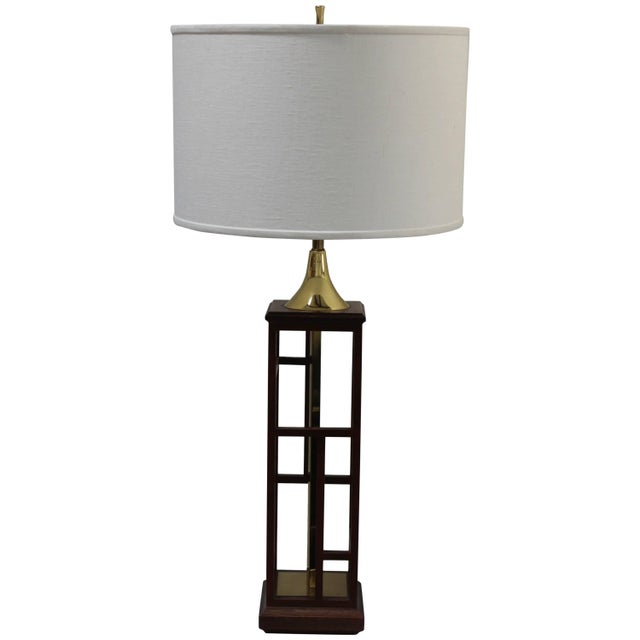Gold 1960s Architectural Brass and Walnut Table Lamp For Sale - Image 8 of 8