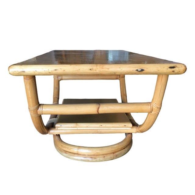 Mid-Century Modern Restored Mid-Century Two-Tier Rattan Coffee Table W/ Philippine Mahogany Top For Sale - Image 3 of 6