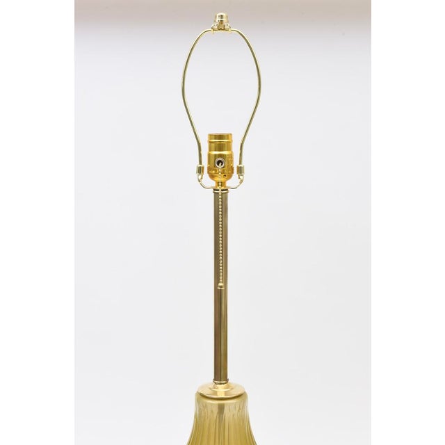 Mid-Century Modern MId Century Modern Murano Glass, Brass and Lucite Bulbous Table Lamps, Restored, 1950's, Italy For Sale - Image 3 of 11