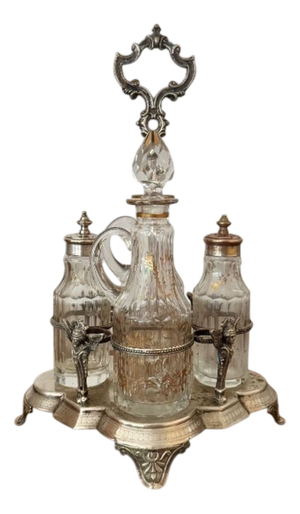 Antique Victorian Ornate Silver-Plated Cruet Set, 1860s, Set of 5