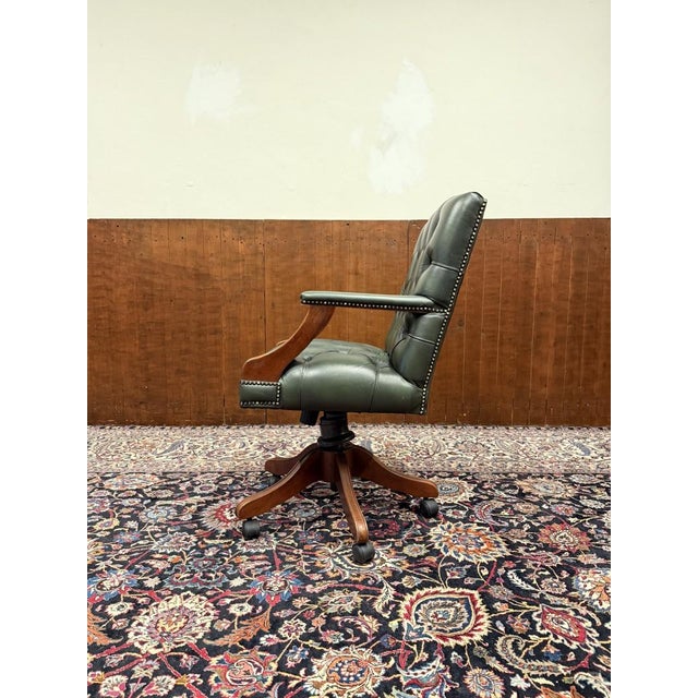 English Chesterfield Green Desk Chair For Sale - Image 3 of 8