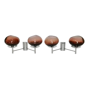 C.2009 Donghia Italian Hand-Blown Murano "Renaldo"- Polished Chrome & Cognac Globe, 2-Arm Wall Sconces -Pair