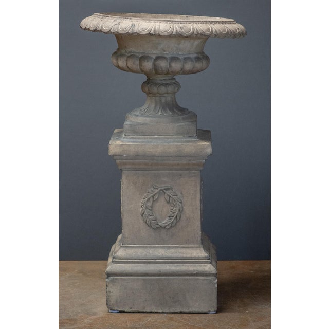 Large English Campana Garden Urn or Planter Pot on Square Plinth Base For Sale - Image 4 of 13