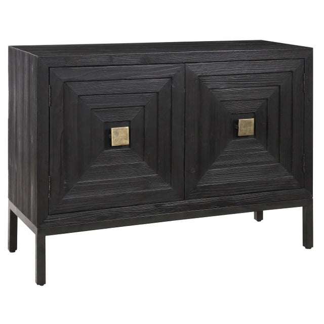 Solid reclaimed wood 2-door cabinet with raised wood grain finished in a Black Walnut stain. I love the 3d geo pattern on...