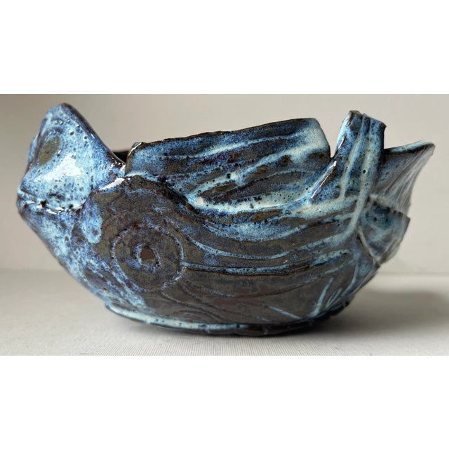 Blue Scandinavian Brutalist Studio Art Pottery Bowl For Sale - Image 8 of 8