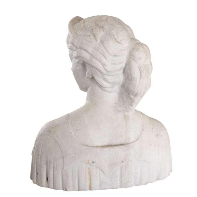 White Carrara Marble Bust of a Woman attributed to Hiram Powers, 1860s For Sale - Image 6 of 8