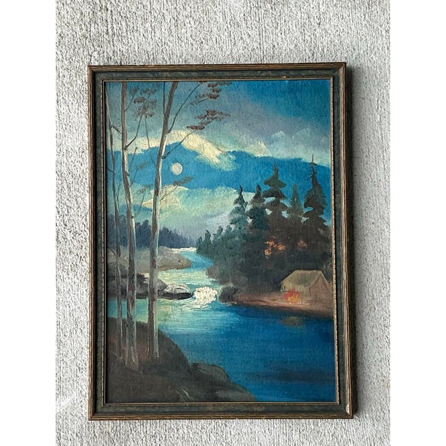 Vintage Original Landscape Watercolor on Board For Sale - Image 9 of 12