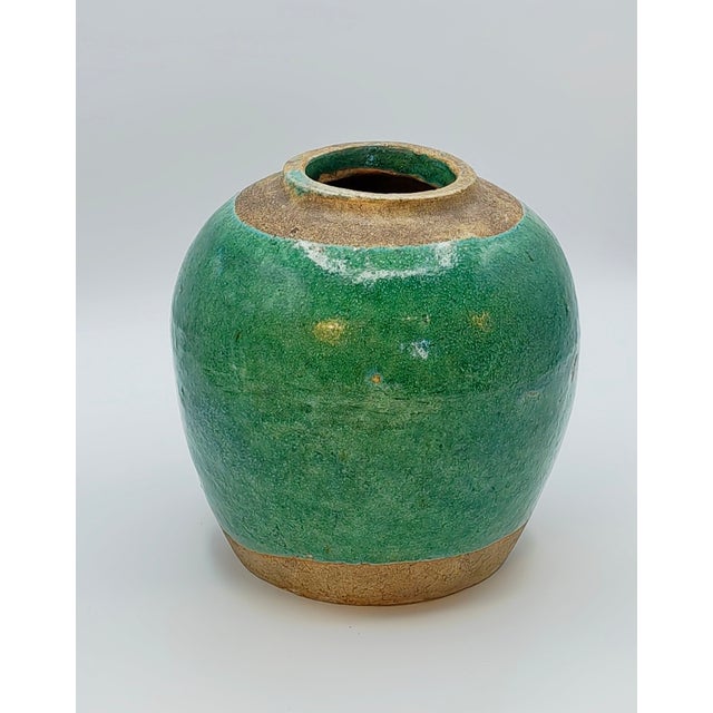 French Midcentury French Petite Green Glazed Earthenware Vase, 1950 For Sale - Image 3 of 6
