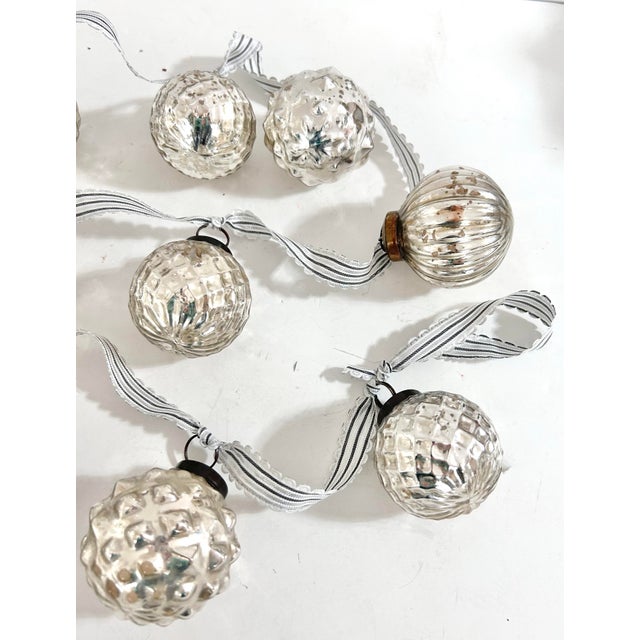 Traditional Vintage Silver Kugel-Style Mercury Glass Christmas Ornament Garland, 58" For Sale - Image 3 of 8