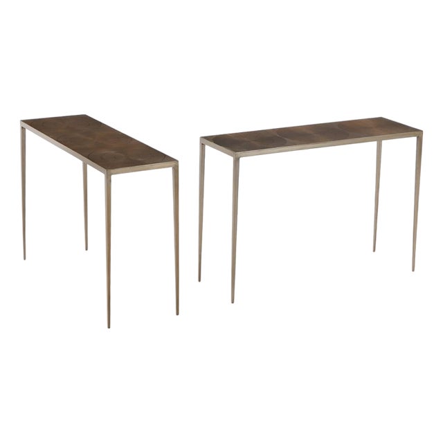 A Pair of Bronze Wash Iron Console Tables, in the Manner of Jean-Michel Frank. Contemporary For Sale