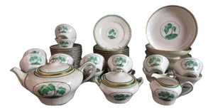 Art Deco Tea and Dessert Set in Porcelain with Palm Tree Decoration from Rouard, Set of 47