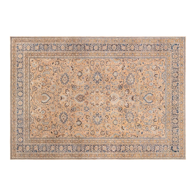 Antique Persian Tabriz Orange Handmade Wool Rug For Sale