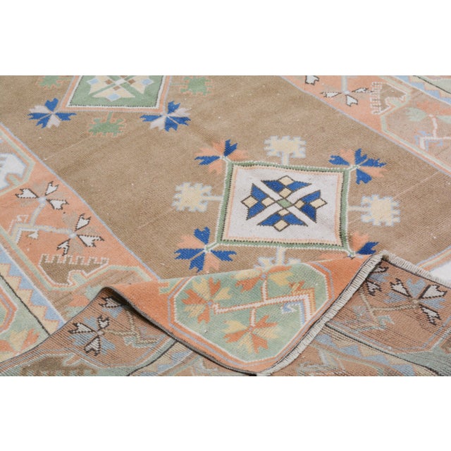 1960s Vintage Turkish Oushak Hand Knotted Rug With Organic Wool and Soft Texture,5'2"X9'8" For Sale In New York - Image 6 of 6