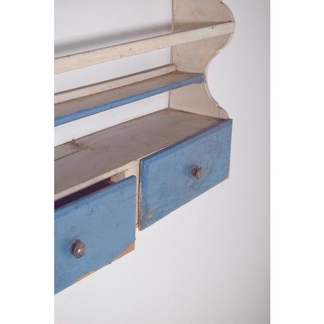 Blue White and Sky-Blue Painted Portuguese Plate Rack, 1950 For Sale - Image 8 of 9
