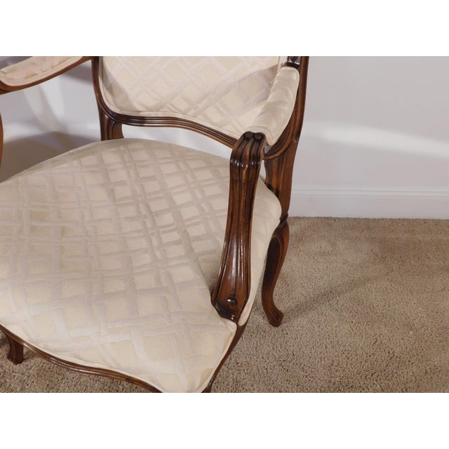 Pair 1980s John Widdicomb Grand Rapids French Louis XV Walnut Arm Chairs For Sale - Image 11 of 12