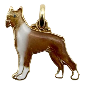 Vintage 14k Gold Enamelled Boxer Dog Charm
