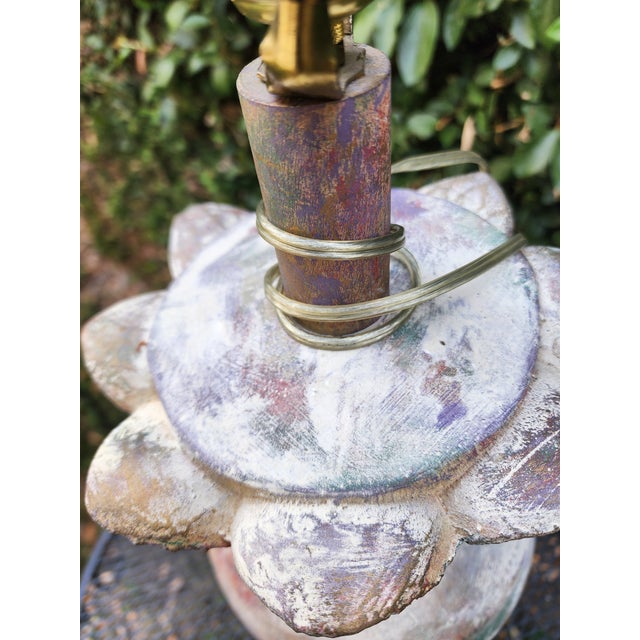 Vintage Handmade and Hand Painted Table Lamp Made With Plaster For Sale - Image 9 of 11