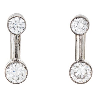 Vintage Portuguese 0.80ct Diamond Earrings 9k White Gold Drops Fine Jewelry, A Pair For Sale
