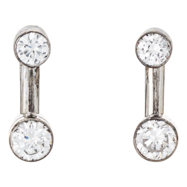 Vintage Portuguese 0.80ct Diamond Earrings 9k White Gold Drops Fine Jewelry, A Pair For Sale