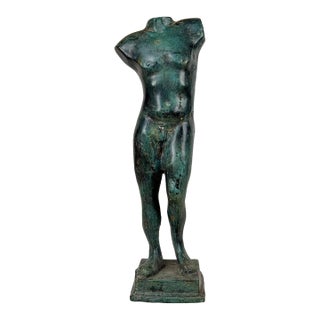 Vintage 16" Italian Grand Tour Style Bronze Verdigris Nude Torso Sculpture For Sale