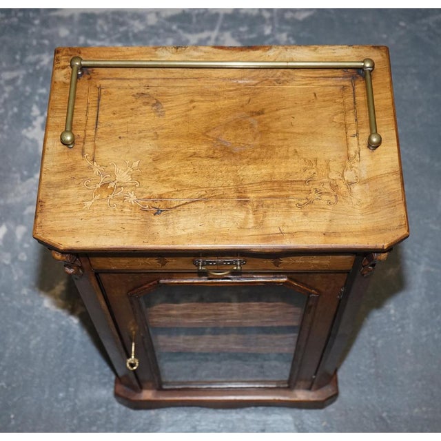 Victorian Pier Glazed Inlaid Walnut Marquetry Music Cabinet, 19th Century For Sale - Image 4 of 18