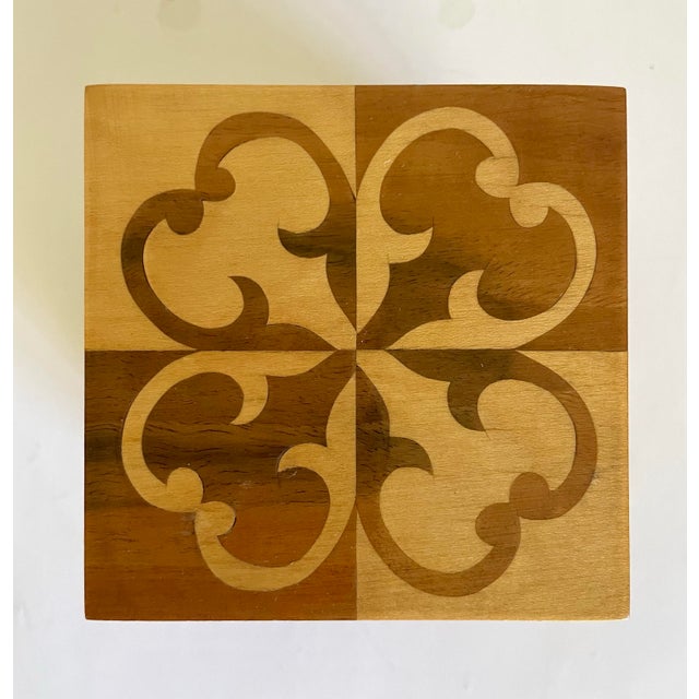 Brown Original Signed Lidded Marquetry Small Wood Box For Sale - Image 8 of 10