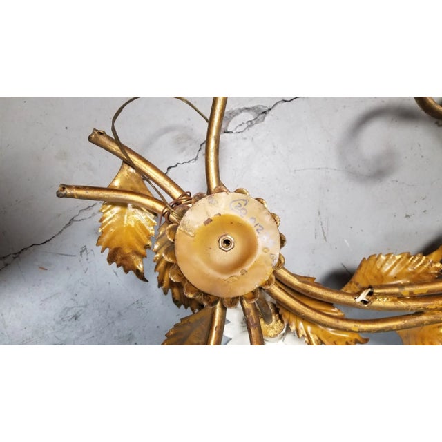 Mid Century Italian Tole Brass Floral Wall Sconce Sculpture For Sale - Image 4 of 5