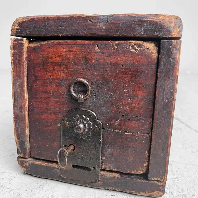 Antique wooden box formerly used to hold important scroll calligraphy with prayers. Features a lock and key (not working)....