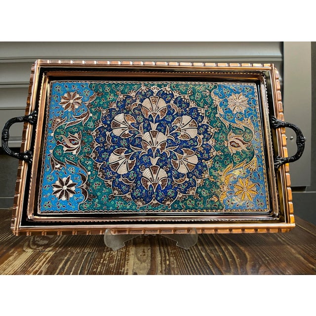 Rectangular Carved Copper Tray with Handles For Sale - Image 4 of 8