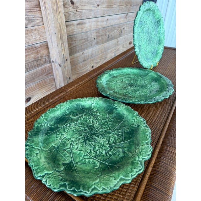 Ceramic Italian Vietri Foglia Fresca Leaf Majolica Charger Plates — Set of 3 For Sale - Image 7 of 12