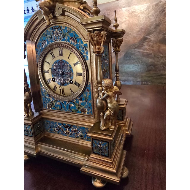 Antique Museum Bronze Enamel Clock Cherub Putti For Sale - Image 13 of 16