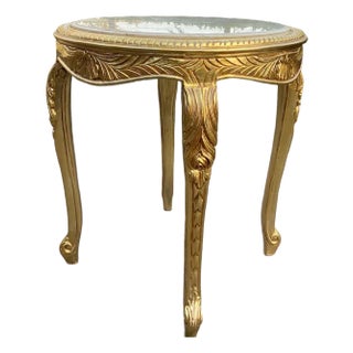 1980s Artisan Louis XVI Gold Beech Marble Side Table 1pc For Sale
