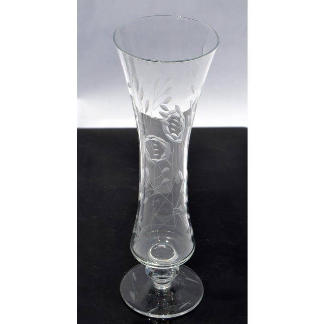 1940s 1940s Flemington Fine Hand Blown Etched Art Glass Vase Art Deco America For Sale - Image 5 of 9