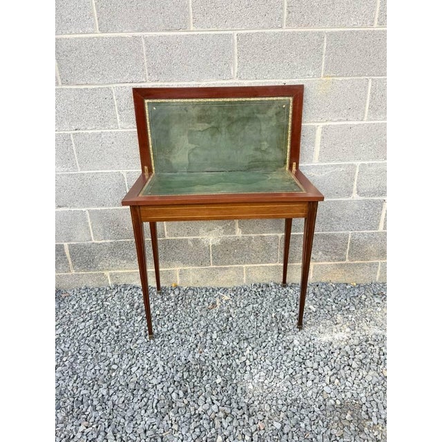 Brown Antique Federal Style Petite Sized Inlaid Flip Top Game Console Table For Sale - Image 8 of 18
