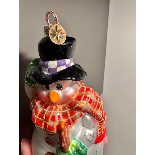 Glass Late 20th Century Christopher Radko Glass Frosty Snowman Christmas Ornament For Sale - Image 7 of 7